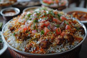 ai generato indiano biryani riso professionale pubblicità cibo fotografia foto