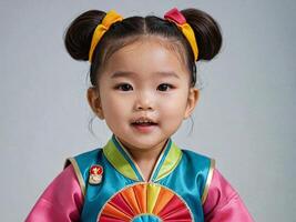 ai generato adorabile coreano bambino piccolo nel hanbok generativo di ai foto
