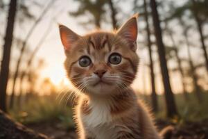 ai generato cinematico umore d'oro ora tramonto e adorabile gattino ritratto generato di ai foto