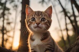 ai generato cinematico umore d'oro ora tramonto e adorabile gattino ritratto generato di ai foto