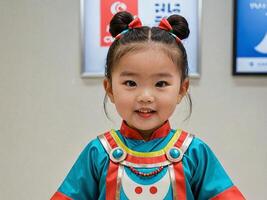 ai generato adorabile coreano bambino piccolo nel hanbok generativo di ai foto