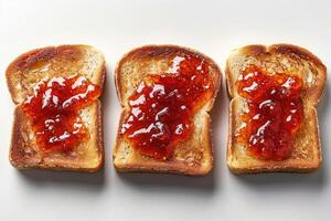 ai generato toast con frutta marmellata su cucina tavolo professionale pubblicità cibo fotografia foto