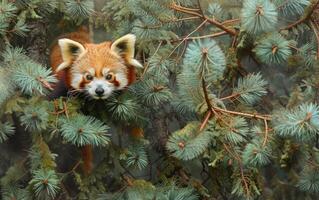 ai generato rosso panda nel albero foto