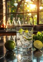 ai generato bicchiere di Gin e Tonico con Limes foto