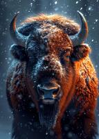 ai generato un' grande bisonte in piedi nel il neve foto