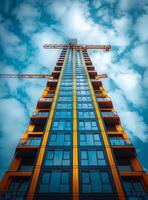 ai generato moderno appartamento edifici su soleggiato giorno con blu cielo foto