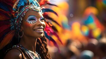 ai generato il festivo tradizioni di carnevale con un' parata e vivace costumi foto