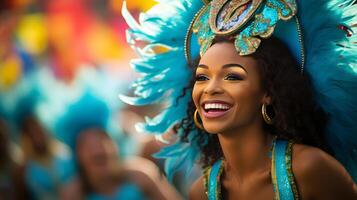 ai generato il festivo tradizioni di carnevale con un' parata e vivace costumi foto