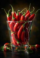 ai generato rosso caldo chili peperoni nel bicchiere foto