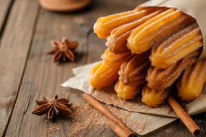 ai generato churros con cannella e zucchero. generativo ai foto