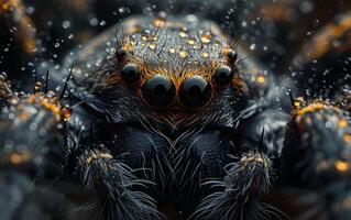 ai generato ragno intenso sguardo, un' sbalorditivo macro tiro svelato foto