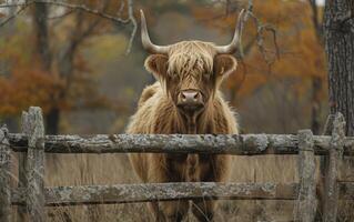 ai generato montanaro bestiame scrutare al di sopra di il barriera foto