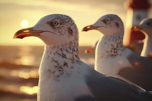 ai generato il gabbiani siamo nel davanti di un' faro, foto