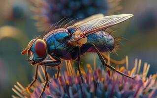 ai generato esplorando il dettagli di un' mosca domestica foto
