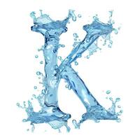 ai generato alfabeto, lettera K. spruzzo di acqua prende il forma di il lettera K, che rappresentano il concetto di fluido tipografia. foto