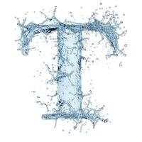 ai generato alfabeto, lettera t. spruzzo di acqua prende il forma di il lettera t, che rappresentano il concetto di fluido tipografia. foto