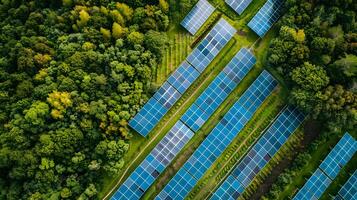 ai generato i campi di solare pannelli e sistemi per produrre verde elettricità. ai generato foto