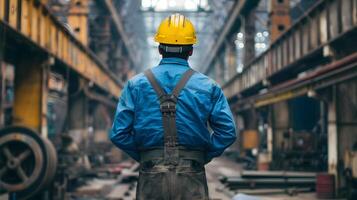 ai generato ritratto di un' Lavorando uomo nel un' uniforme e un' difficile cappello. ai generato foto