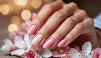 ai generato elegante rosa e beige manicure generato Immagine foto