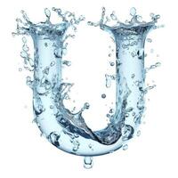 ai generato spruzzo di acqua prende il forma di il lettera tu, che rappresentano il concetto di fluido tipografia. foto