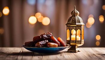 ai generato Ramadan lampada e date ancora vita foto