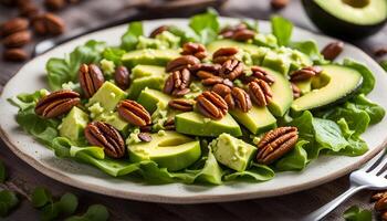 ai generato insalata con avocado e Noci Pecan. foto