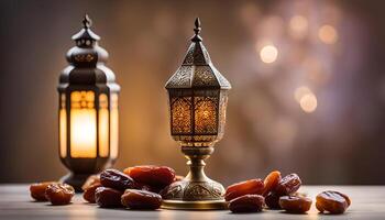 ai generato Ramadan lampada e date ancora vita foto