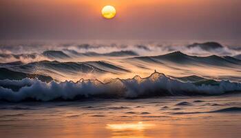 ai generato bellissimo oceano Alba foto