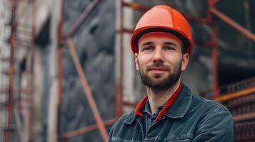 ai generato un' uomo, un' lavoratore, un' costruttore di professione, nel un' uniforme e un' casco. ai generato foto