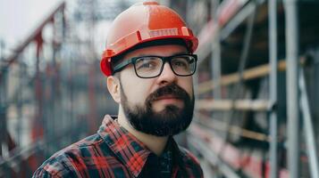 ai generato un' uomo, un' lavoratore, un' costruttore di professione, nel un' uniforme e un' casco. ai generato foto