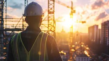 ai generato un' uomo, un' lavoratore, un' costruttore di professione, nel un' uniforme e un' casco. ai generato foto