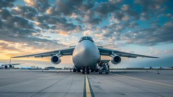 ai generato un' carico aereo a il aeroporto banchine carichi o scarica carico. ai generato foto