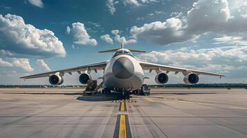 ai generato un' carico aereo a il aeroporto banchine carichi o scarica carico. ai generato foto