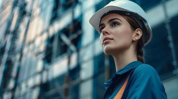 ai generato un' uomo, un' lavoratore, un' costruttore di professione, nel un' uniforme e un' casco. ai generato foto