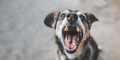 ai generato testa tiro di aggressivo cane abbaiando. rabbia virus infezione concetto. foto