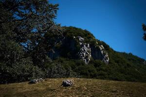 Visualizza di un' roccioso montagna su un' collina, un' rilassante Posizione con un' Visualizza di lago como foto