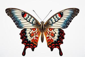ai generato Bellissima, stilizzato zerynthia rumina farfalla su un' bianca sfondo, ai generato foto