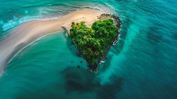 ai generato aereo Visualizza di un' piccolo isola nel il mezzo di il oceano foto