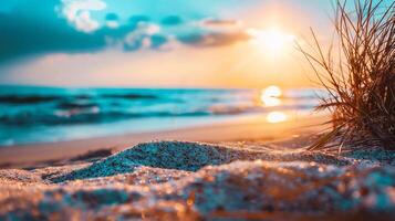 ai generato bellissimo tramonto su il spiaggia foto