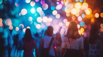 ai generato sfocato folla di persone a musica Festival, bokeh sfondo foto