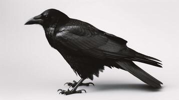 ai generato nero corvo su un' bianca sfondo foto