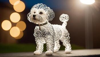 ai generato cane piegato filo figura su sfocato sfondo, astratto filo cane creativo figure, arte e immaginazione intersezione. foto