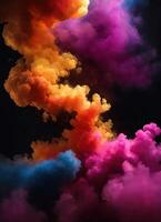 ai generato colorato nube con Fumo su nero sfondo. ai generativo foto