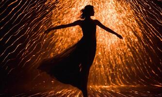 ai generato sfocato movimento silhouette di un' ragazza con lungo capelli. ai generativo foto