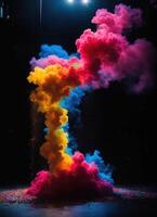 ai generato colorato nube con Fumo su nero sfondo. ai generativo foto