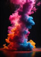 ai generato colorato nube con Fumo su nero sfondo. ai generativo foto