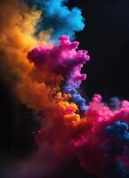 ai generato colorato nube con Fumo su nero sfondo. ai generativo foto