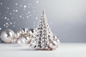 un' minimalista nuovo anno vista con un' scintillante argento abete e scintillante sfondo trasporta un' allegro festivo spirito. foto