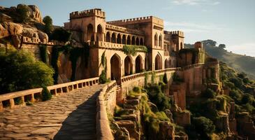 ai generato Visualizza di naturale bellissimo dell'era Mughal case e fortezze foto