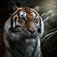 ai generato avvicinamento di un' siberiano tigre nel un' giungla foto